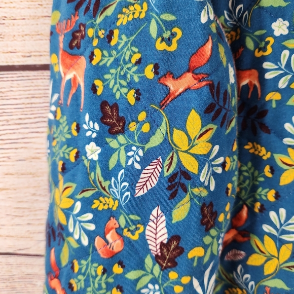 Talbots Quilted Top Woodland Animals Pullover Blue Cottage Core Large - Picture 4 of 9